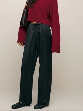 Reformation Olina Silk Pant in Black - Size XL